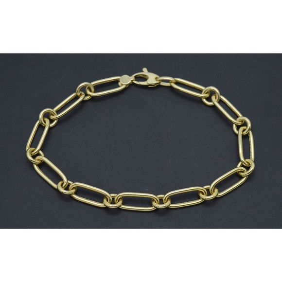 Real 14K Yellow Gold 7.5" Paperclip & round Linked Chain Bracelet 4.5 gr - Picture 1 of 7